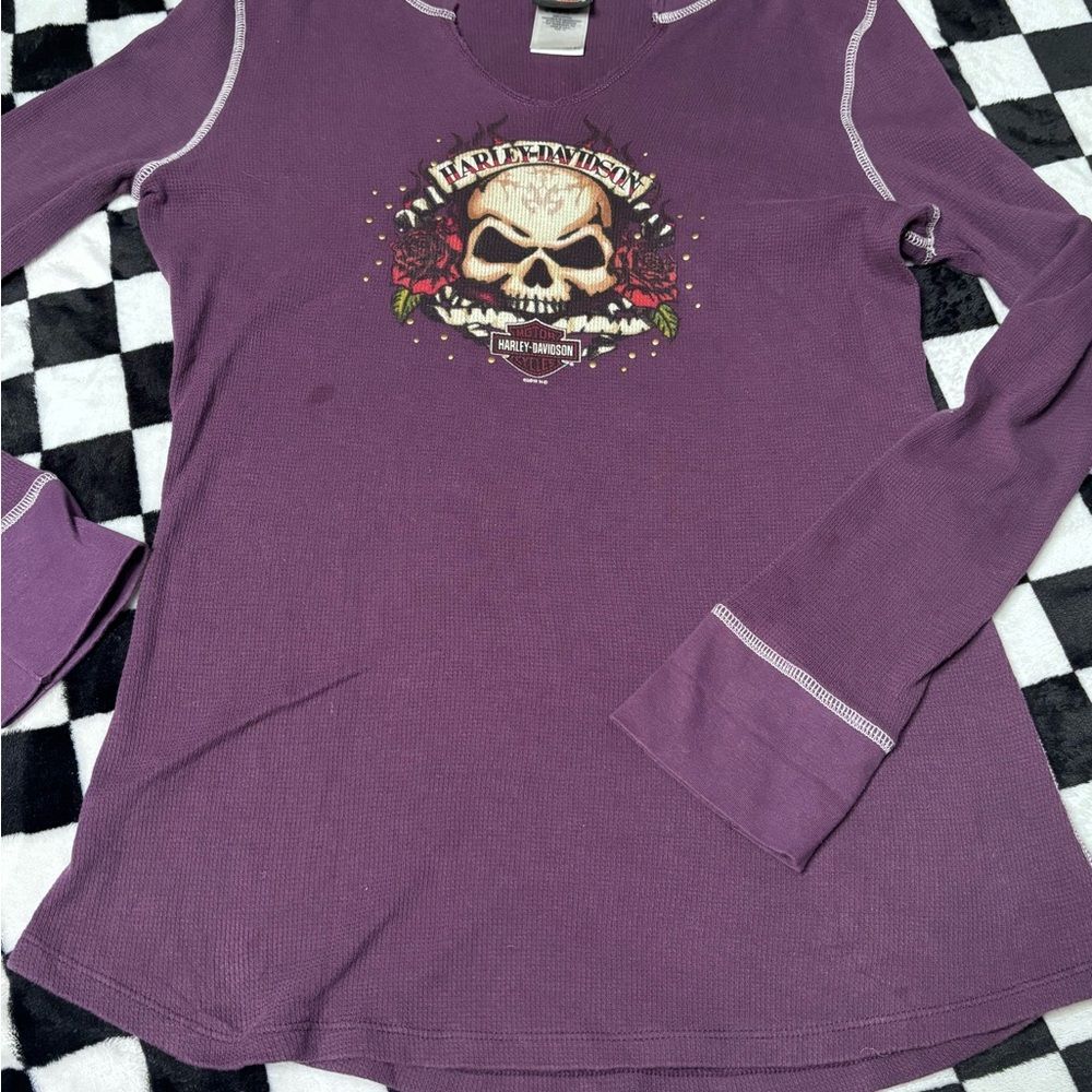 Harley-Davidson womens Skull Graphic Purple Long Sleeve Tee